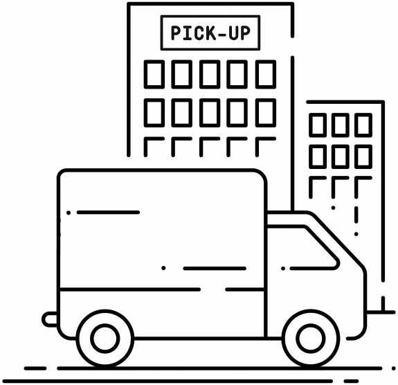 Ilustración de una furgoneta parada delante de un punto de recogida