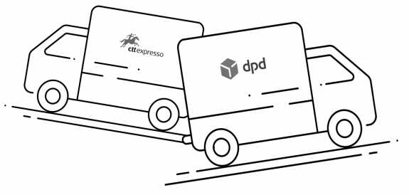 Ilustração de carrinhas da CTT e DPD